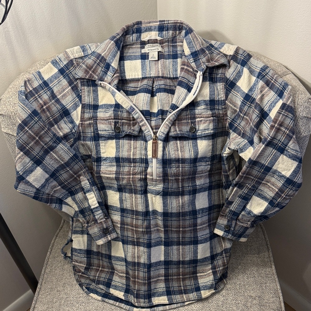 L.L. Bean 100% Cotton Relaxed Fit Plaid Pullover Flannel Small Petite